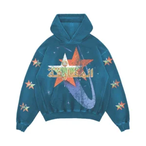 ARABIC STARS LIGHTNING ARC LOGO PULL OVER HOODIE (BLUE)