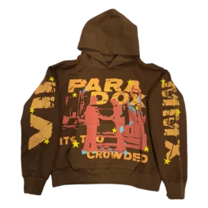 IT’S TOO CROWDED LIGHTNING ARC LOGO PULL-OVER HOODIE (BROWN)